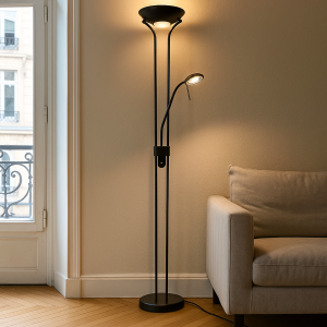 Modern läslampa golv svart, Salvador, 18W, 3000K LED, med brytare