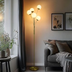 Design golvlampa mässing, Stacy, med brytare