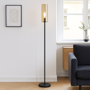 Modern golvlampa bärnstensfärgad, Gaya, med brytare