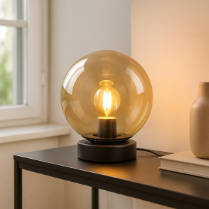 Modern bordslampa bärnstensfärgad, Jelly, med brytare