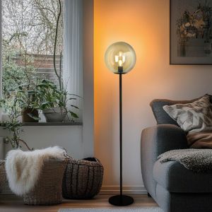 Design golvlampa bärnstensfärgad, Dolf, med brytare