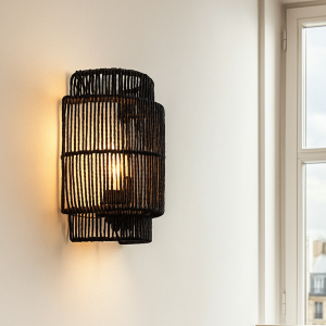 Rustik vägglampa svart, Selena, med brytare