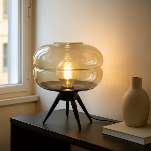 Retro bordslampa bärnstensfärgad, Sean, med brytare