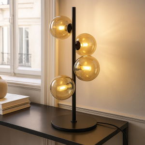 Design bordslampa bärnstensfärgad, Remo, med brytare