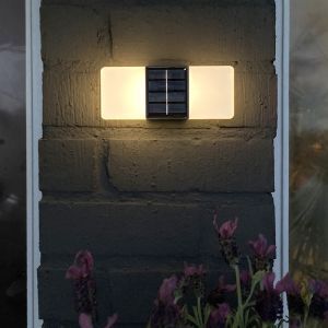 Plast utomhus vägglampa solcell vit, Amier, 0,3W, 3000K LED, IP44