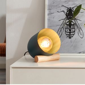 Trä bordslampa blå, Riaz, med brytare