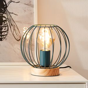 Trä bordslampa blå, Donato, med brytare