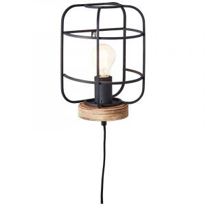 Trä vägglampa svart, Taede, med brytare
