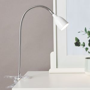 Plast klämspot vit, Kit, 2,4W, 3000K LED, med brytare