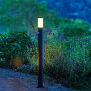 Metall golvlampa utomhus med rörelsesensor svart, Meis, IP44