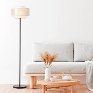 Rustik golvlampa beige, Gerbert, med brytare