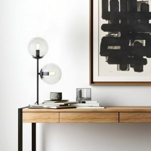 Design bordslampa transparent, Rhys, med brytare