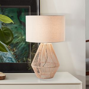 Rustik bordslampa beige, Fennie, med brytare