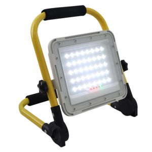 Gul laddningsbar arbetslampa aluminium, Hilmi, 60W, 6500K LED, IP44, med brytare