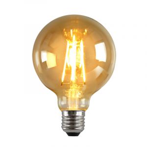 Dimbar Olucia E27 LED lampa, G95, 6W, bärnstensfärgad glas, 2200k