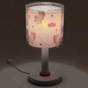 Rosa bordslampa barn plast, Unicorn