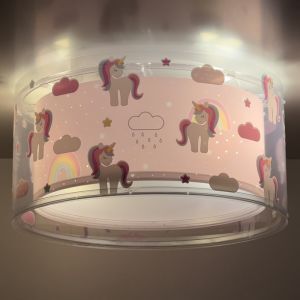 Rosa taklampa barn plast, Unicorn