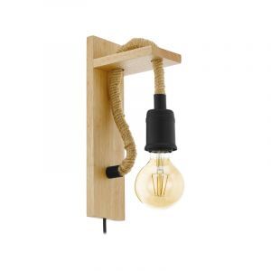 Trä vägglampa brun, Simeon, med brytare