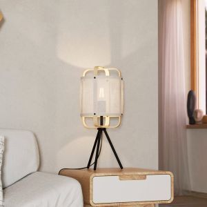 Vit retro bordslampa tyg, Rocco, med brytare