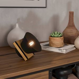 Svart retro bordslampa trä, Juanita, med brytare