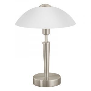 Nickel klassisk bordslampa glas, Miam, med beröringsdimmer