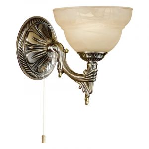Brons design vägglampa glas, Eugine, med dra i strömbrytaren