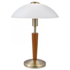 Brons klassisk bordslampa trä, Miam, med beröringsdimmer