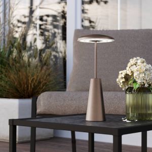 Brons modern bordslampa stål, Ishika, 2,8W, white switch LED, IP54, med beröringsdimmer