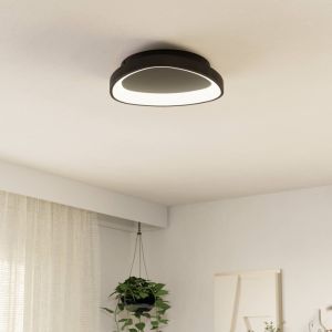 Svart modern taklampa plast, Shauni, 12W, varm till kall vit justerbar LED, met fjärrkontroll