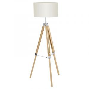 Vit rustik golvlampa tre ben trä, Joana, med brytare