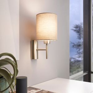 Taupe modern vägglampa tyg, Abano, med brytare