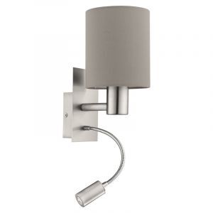 Taupe modern vägglampa tyg, Abano, med brytare