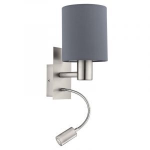 Grå modern vägglampa tyg, Abano, med brytare