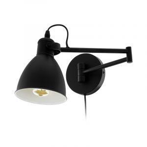 Svart klassisk vägglampa stål, Tjarco, med brytare