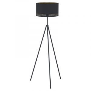 Svart modern golvlampa tre ben stål, Niko, med brytare