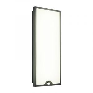 Svart modern utomhus vägglampa med rörelsesensor stål, Lydian, 18,5W, 3000K LED, IP44