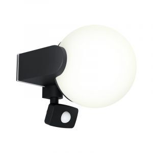 Svart modern utomhus vägglampa med rörelsesensor aluminium, Lydia, IP44