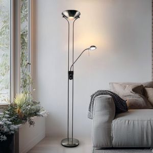 Modern läslampa golv nickel, Salvador, 18W, 3000K LED, med brytare