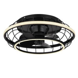 Svart industri takfläkt metall, Jorne, 30W, varm till kall vit justerbar LED, met fjärrkontroll
