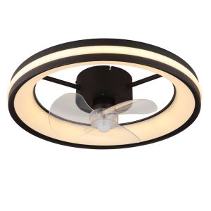 Svart modern takfläkt plast, Klaaske, 30W, varm till kall vit justerbar LED, met fjärrkontroll