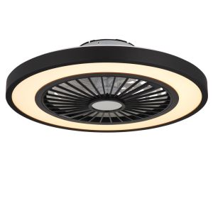 Svart modern takfläkt plast, Komal, 45W, varm till kall vit justerbar LED, met fjärrkontroll