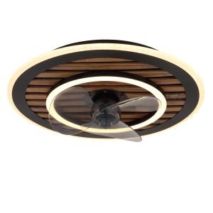 Svart design takfläkt metall, Maha, 36W, varm till kall vit justerbar LED, met fjärrkontroll
