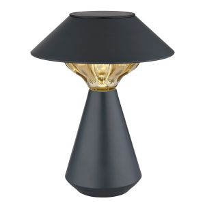 Svart modern solcell bordslampa utomhus plast, Nasr, 0,06W, 3000K LED, IP44, med brytare