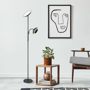 Svart golvlampa med fläkt, Raimond, 20W, varm till kall vit justerbar LED, med beröringsdimmer