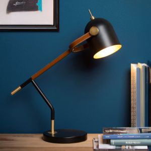 Brun skrivbordslampa retro, Waylon, med brytare