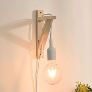 Trä vägglampa vit, Fix, med brytare
