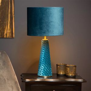 Blå bordslampa retro, Extravaganza Velvet, med brytare