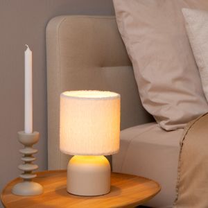 Beige bordslampa vintage, Woolly, med brytare