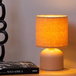 Gul bordslampa vintage, Woolly, med brytare