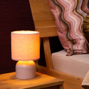 Rosa bordslampa vintage, Woolly, med brytare